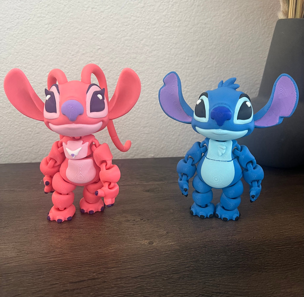 Pink Angel and Blue Stitch